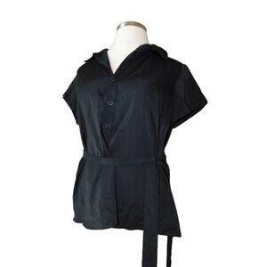 Bloomchic Bloom Chic Size 14/16 Black Tie Belted Button Down Blouse Top NWT